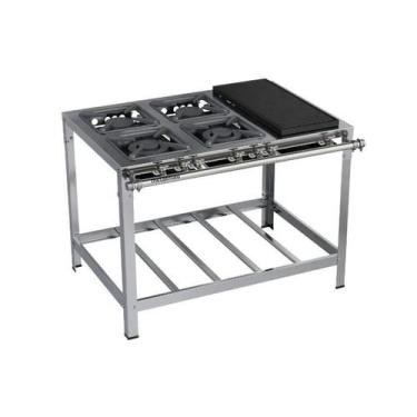 Imagem de Fogão Industrial 4 bocas 40x40 Chapa Luxo Aço Inox 304 Metalmaq, Gás d