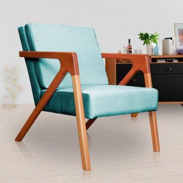 Imagem de Poltrona Decorativa Braços de Madeira Sala de Estar Monalisa Veludo Az