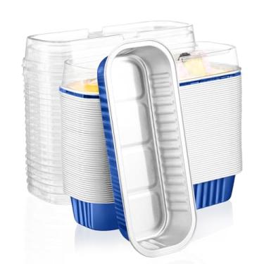 Imagem de EUSOAR Ramequins descartáveis com tampas, 50 peças de 192.8 g Royal Blue Cupcake Sobremesa Forros, Copos de Assar Folha de Alumínio Mini Forma de Pão Cupcake Copos de Sobremesa Panelas Cheesecake