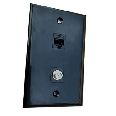 Imagem de BOPLAT Placa de parede coaxial Ethernet 1 Gang preta - Placa de cobertura coaxial de rede CAT6 RJ45 - 1 conector tipo F TV a cabo + 1 porta Ethernet CAT6