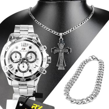 Imagem de Kit Masculino prata prova agua analógico aço luxo nota - Orizom