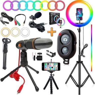 Imagem de Ring Light Iluminador Rgb Colorido Luz Led Hing Make Profissional + Tr