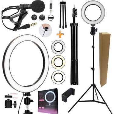 Imagem de Kit Youtuber Microfone De Lapela Celular Tripé 2 Metros Iluminador Rin