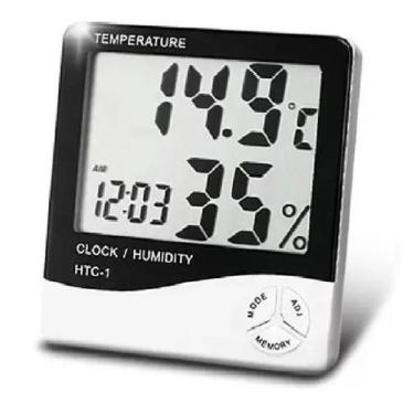 Imagem de Termo Higrômetro Medidor Temperatura Umidade Com Relógio Digital PD-00