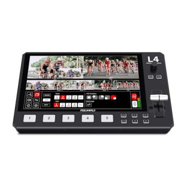 Imagem de FEELWORLD Switcher Misturador de Vídeo Multicâmera L4 com Tela Sensível Ao Toque de 10,1 Polegadas Chroma Key 4X Hdmi 1X Sdi Entrada Usb3.0 Saída 5 Canais Produção Em Tempo Real Transmissão Ao Vivo