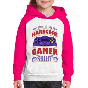 Imagem de Moletom Infantil Hardcore Gamer - Foca na Moda, Branco, Rosa, 10