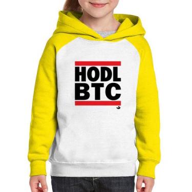 Imagem de Moletom Infantil Hodl BTC - Foca na Moda, Branco, Amarelo, 8
