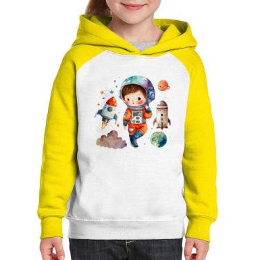 Imagem de Moletom Infantil Astronauta Criança e Foguetes - Foca na Moda, Branco,