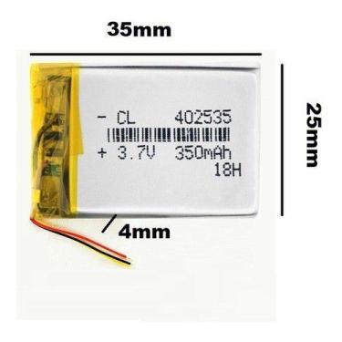 Imagem de Bateria   Mp3 C/ 3 Fios 3,7v 350mah 4mm X 25mm X 35mm - KMIG