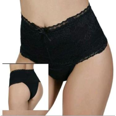 Imagem de Calcinha Cinta Modeladora Pós Parto Cintura Alta Renda Tanga Cinta Com