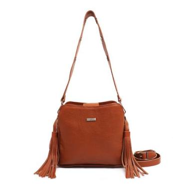 Imagem de Bolsa feminina de couro caramelo Livia - Bolsa de ombro de couro
