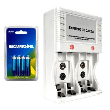 Imagem de Carregador Pilha Recarregavel Kit Com 4 Pilhas AAA - Blisco, Branco