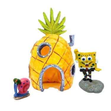 Imagem de Kit Enfeites Turma do Bob Esponja 3 Peças Para Aquários - Fragata