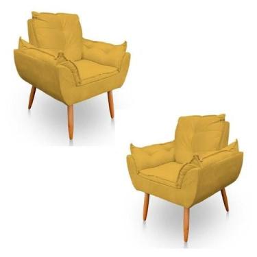 Imagem de Kit 2 Poltronas Decorativa Opala Sala de Estar Tecido Suede Amarelo Ki