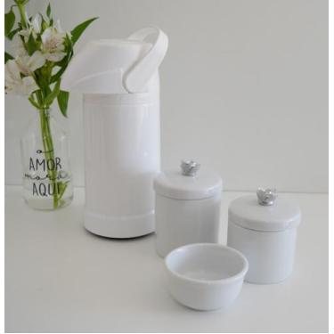 Imagem de kit Higiene Bebê Potes K022 Cotonete Prata Algodão Limpeza Porcelana M