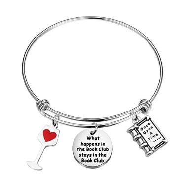 Imagem de CENWA Presentes do clube do livro What Happens In The Book Club Stays In The Book Club Bracelet Book Lady Book Lover Gift, Metal