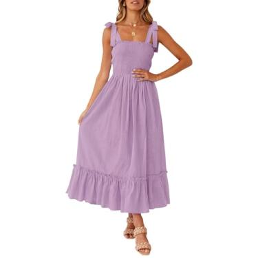 Imagem de ZESICA Vestido longo maxi feminino 2025 verão boho alças finas gola quadrada cor sólida babados linha A praia, Lavanda, M