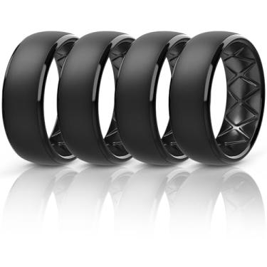 Imagem de Egnaro Anéis de casamento masculinos de silicone: 1/4/6/7 multipack de alianças de casamento de borracha com arco interno design ergonômico respirável para academia/exterior/presente, 8(18.2mm