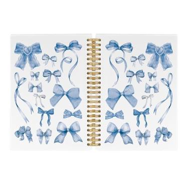 Imagem de Pugwak Caderno de diário Coquette Bows – Cadernos modernos, preppy funky azuis, pautado para adolescentes e mulheres, professoras, material de volta às aulas, caderno espiral de capa dura 14 x 21 cm