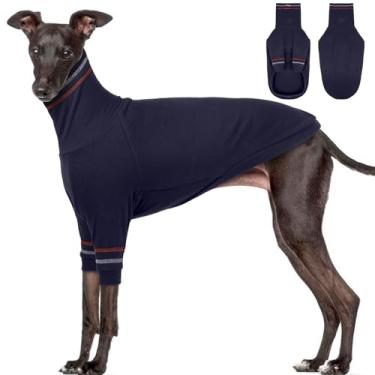 Imagem de OUOBOB Suéter de cachorro Greyhound, casaco de galgo italiano para cães grandes, suéter de malha elástica com gola rolê, macacão térmico Greyhound para clima frio GG