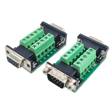 Imagem de Willwewon 2 peças DB9 conector fêmea e macho em uma placa breakout, RS232 D-SUB Serial para módulo adaptador de terminal de 9 pinos