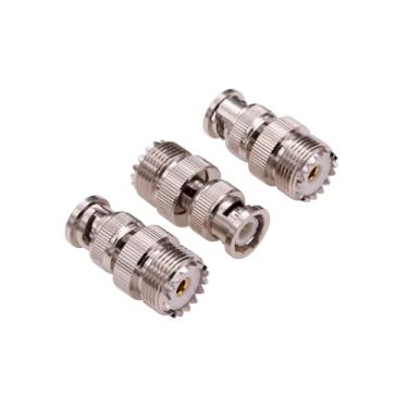 Imagem de Yuelulala 3 peças BNC plugue macho para UHF fêmea SO239 adaptador adaptador coaxial RF conector adaptador coaxial (Y07-3)