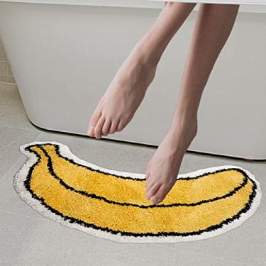 Imagem de Tapetes de banho bonitos para banheiro antiderrapante, tapete de banho absorvente em forma de fruta de banana tapete de chuveiro de microfibra banheira de pelúcia pequeno desenho animado infantil tapete lavável para banheiro amarelo 76 x 33 cm