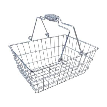 Imagem de IEUDNS Cesta de compras Organizador de supermercado Cesta de compras Suporte de armazenamento Cesta de armazenamento com alça para vegetais Frutas Porão, 28cm X 21cm X 12cm