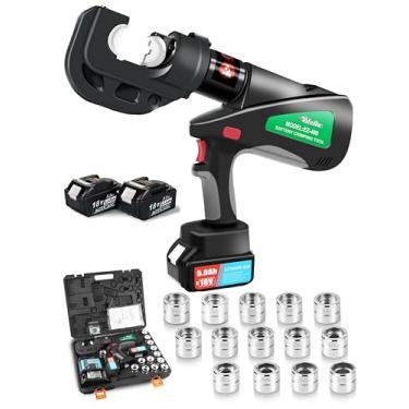 Imagem de UTZIKO Máquina de Crimpagem de Terminais de Cabos Hidráulicos Elétricos Ez-400, Alicate de Cabo de Terminal Recarregável de 12 Toneladas, 6Awg-750 Kcmil, Display Lcd com 14 Matrize (, Preto)