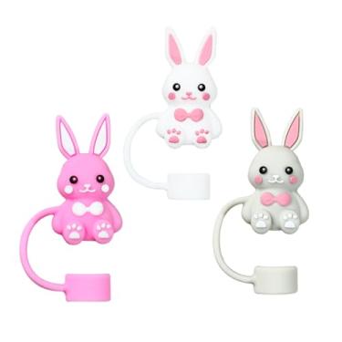 Imagem de 3 peças de tampa de canudo de copo Stanley de Páscoa para copo de 850 g/1,134 g - Acessórios de topo de canudo rosa fofo reutilizável, lembrancinha de festa infantil perfeita e plugues protetores