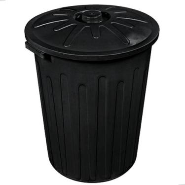 Imagem de Cesto Lixeira 65 Litros Fechado Com Tampa Cor Preta Grande Multiuso Re