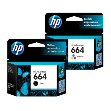 Imagem de Kit Cartucho Hp 664 Preto  F6V29AB + Cartucho Hp 664 Colorido F6V28AB - ORIGINAL
