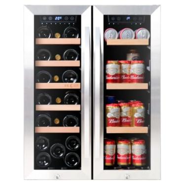 Imagem de Adega e Refrigerador Dual Zone 2 em 1 Aço Inox Premium Touch Screen Iluminação Em LED 120LTS 220V Capacidade 20 Garrafas De Vinho E 53 Latas 350ML Em Inox (Preto)