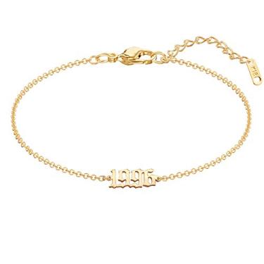 Imagem de Bracelete Glimmerst banhado a ouro 18 quilates em aço inoxidável com número de aniversário e ano de aniversário memorável para mulheres e meninas Dourado