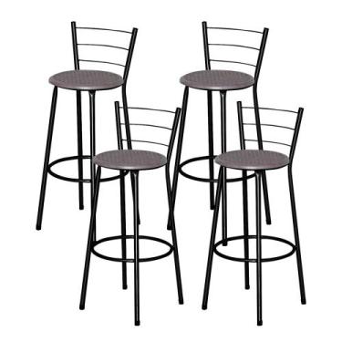 Imagem de Jogo 4 Banqueta Alta Ratan Preta Retro - Lamar Design, Cinza claro