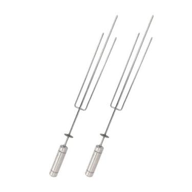 Imagem de 2x Espeto Triplo Giratório 60cm Inox Tridente Churrasqueira - INOX LAU