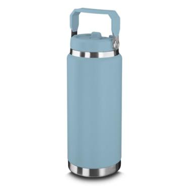 Imagem de Garrafa Térmica De 900ML Em Parede Dupla De Aço Inox Com Tampa Rosqueável e Alça Para Transporte, Anel De Silicone Para Vedação e Canudo Com Design Moderno e Confortável Para Viagens (Azul)