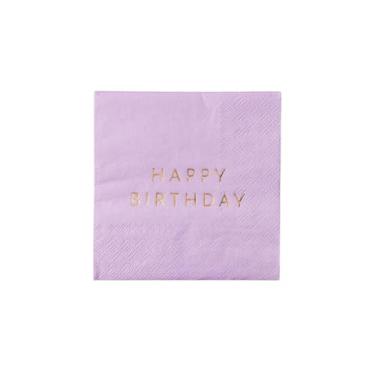 Imagem de Bonjour Fête Guardanapos de papel de festa pequenos de feliz aniversário roxo | Guardanapos de 3 camadas | Tamanho de coquetel premium | Folha dourada | Tea Party, aniversário Olivia Rodrigo, brunch