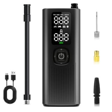 Imagem de Aihuolian Mini bomba de ar portátil inteligente (até 150 psi), compressor de ar sem fio com visor de LED com medidor digital de pressão de pneu para carro, motocicleta, bicicleta, basquete, futebol