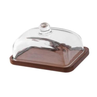 Imagem de Ioensy Bolo Stand com tampa de vidro, Suporte de bolo Manteiga de manteiga Dome elegante Dome com base para a cozinha Festive Party Butter Sobersert , Cor de Madeira