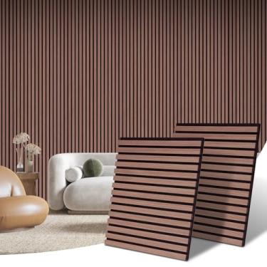 Imagem de DOLLAR BOSS Painéis de ripas de madeira ultra-acústicos 2 peças de painéis de parede com absorção de som de 59,9 cm x 59,9 cm com barreira à prova de som, painéis de parede com acabamento de madeira