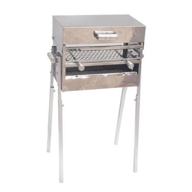 Imagem de Churrasqueira Inox Espetinho 2 Grelhas e Espetos Tampa Bafo - INOX LAU