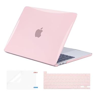 Imagem de EooCoo Capa rosa compatível com MacBook Pro 13 polegadas M2 2022, versão 2020-2017 M1 A2338 A2289 A2251 A2159 A1989 A1706 A1708 capa rígida brilhante com capa de teclado, protetor de tela, rosa fofo