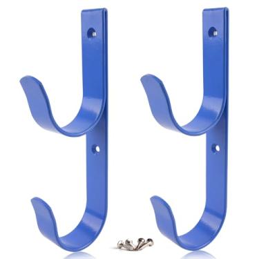 Imagem de Conjunto de 2 ganchos largos para mastro de piscina, ganchos de alumínio azul resistentes com parafusos, suportes de gancho perfeitos para piscina, bastões telescópicos, escumadeiras, escovas de rede,