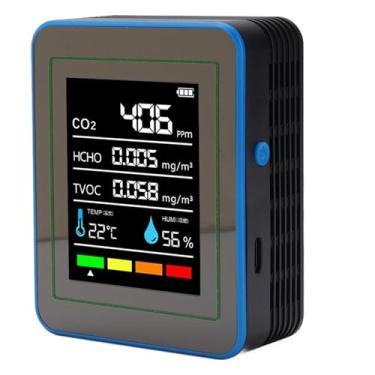 Imagem de Monitor de Qualidade do Ar Interno, 5 Em 1 CO2 TVOC HCHO Temperatura Medidor de Umidade Com Cabo USB, Testador de Qualidade do Ar para Hotel Escolar de Escritório Em Casa (Abs)
