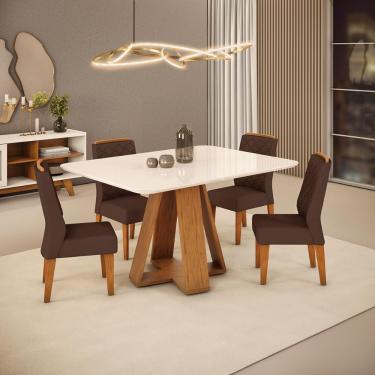 Imagem de Conjunto de Sala de Jantar 4 Cadeiras Tampo Chanfrado Curvo 120x90 cm dj Móveis Kiara Freijo Lidia Moca