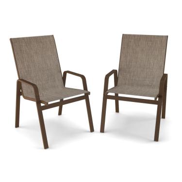 Imagem de Kit 2 Cadeira Riviera Piscina Praia Alumínio Marrom Tela Mocca