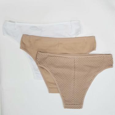 Imagem de Kit com 3 calcinhas biquini cotton delcotton 51557 chocolate/branco/chocolate com poá preta