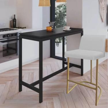 Imagem de Banqueta Com Encosto Noah Luxo Confort Bistrô Cozinha Ferro Dourado Corino Branco - Ahazzo Móveis