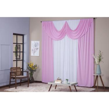 Imagem de Cortina Paris 5,00 x 2,80 Sala Quarto Decoração com Bando Malha Gel Branco e Rosa